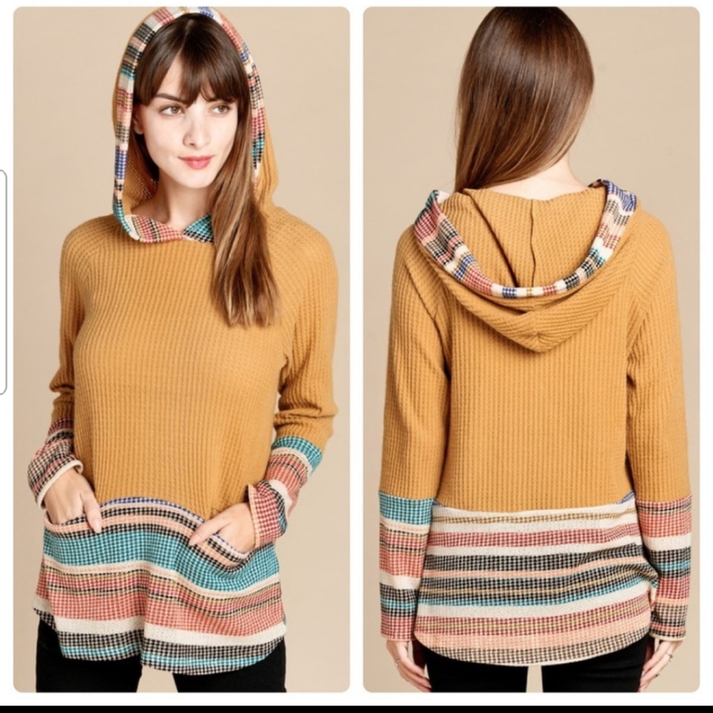 Gorgeous waffle texture womens hoodie top pockets